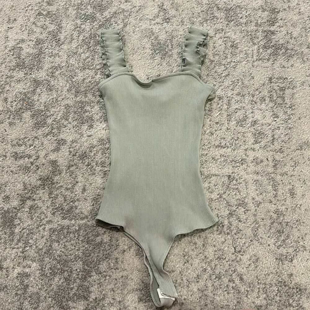 Sage Green Ruffle Sleeved Tank Top Bodysuit